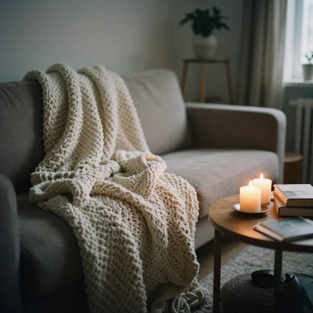 Warm living room with layered textures