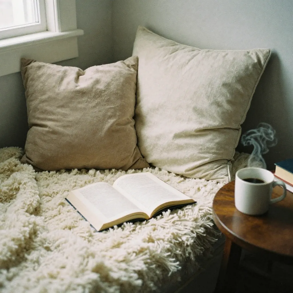 Hygge-inspired reading nook with soft seating