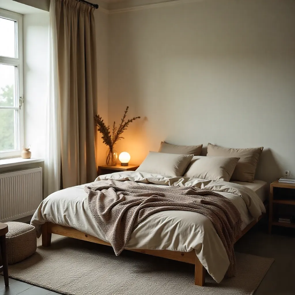 Minimal hygge bedroom with natural light